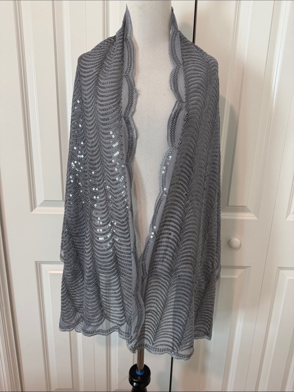 Joan Rivers Gray Sequin Scallop Shawl Wrap